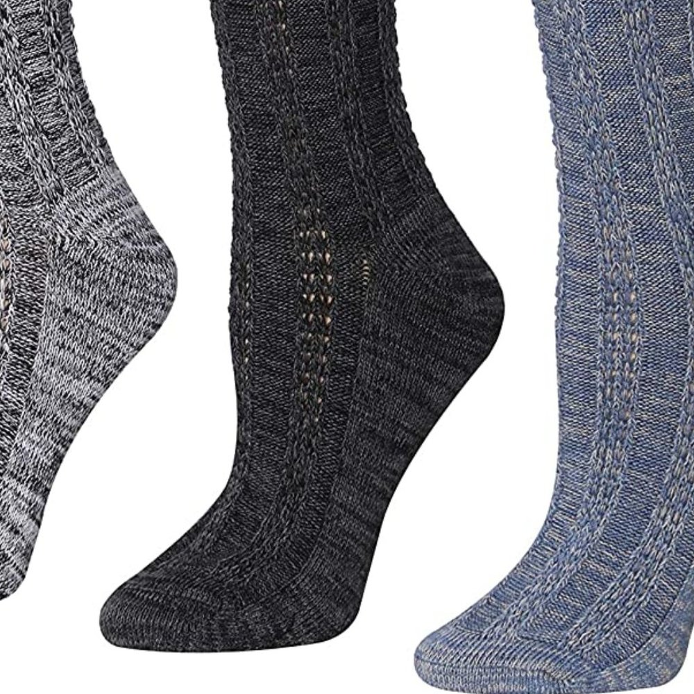 Women's Knee High Socks 3 Pair Gray Teal Women's Socks Over The Knee Socks - Picture 3 of 5